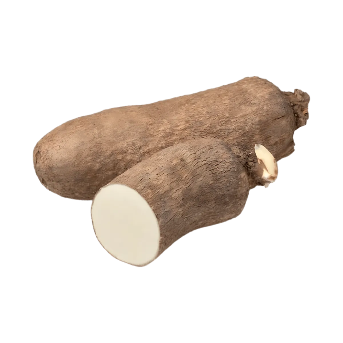 Igname frais coupé montrant sa chair blanche, source naturelle de nutriments pour recettes traditionnelles et modernes.